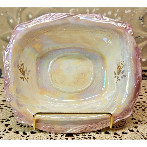 Vintage Pearlescent Floral Trinket Dish Lusterware Porcelain 6.5" x 5.5" - Picture 1 of 8